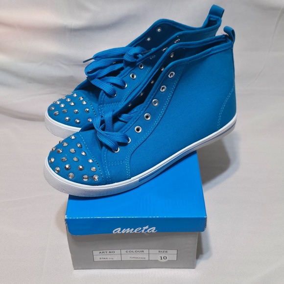 Shoes - Ameta Girls Blue High Top with Rhinestone Lace Up Shoes Size 10 NWT‎